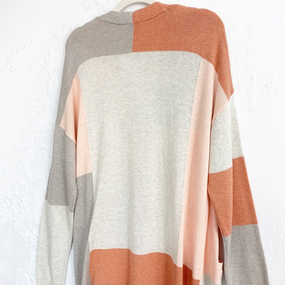 J. Jill Pure Jill Patchwork Color-Block Longline Cardigan Cotton Blend Sz L - Picture 6 of 11